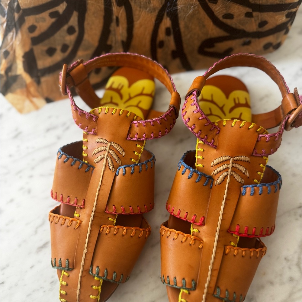 FARM Rio Brown and Orange Handmade Leather Sandals